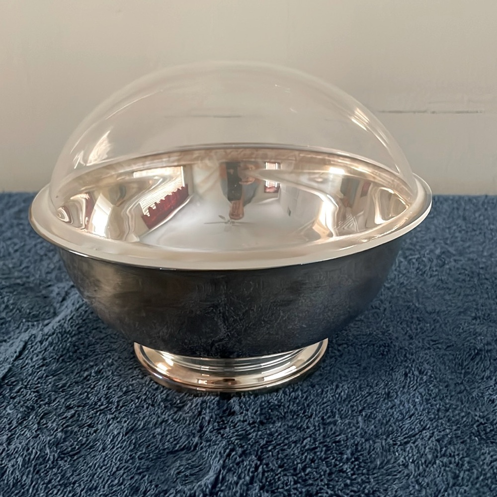 8” Silver bowl with clear plastic lid